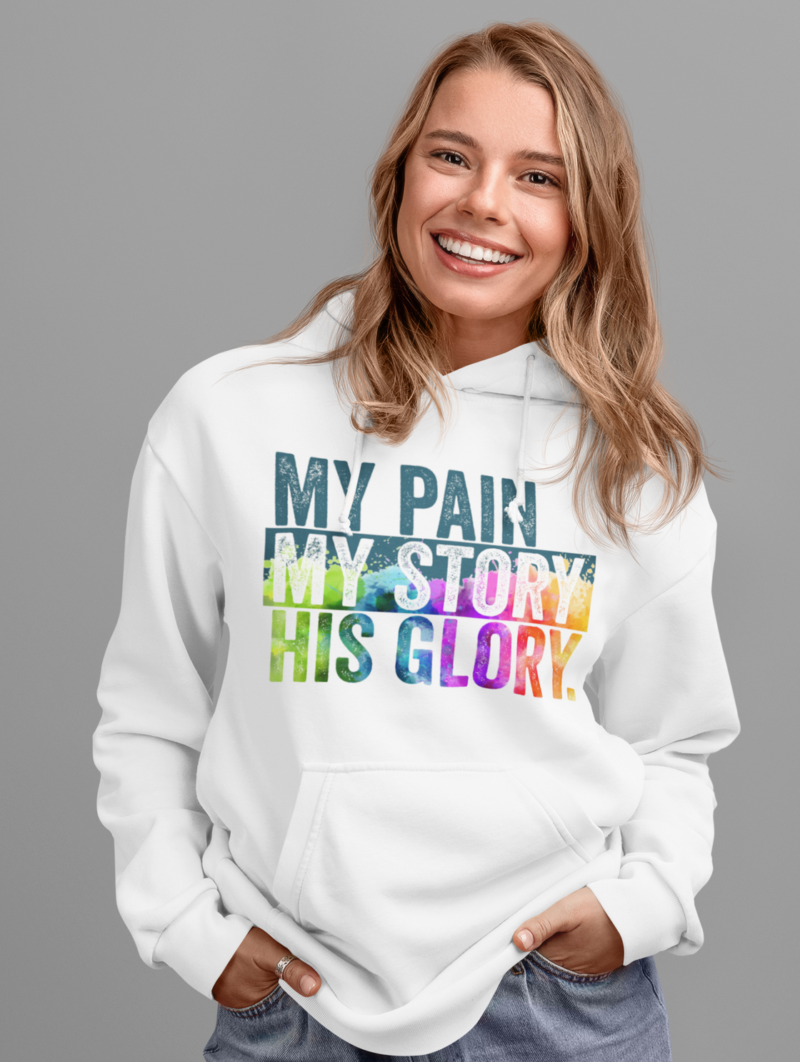 My Pain MY Story His Glory - White Hoodie For Women | Livnchrist 